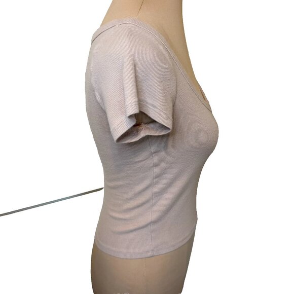 Hollister Must-Have Collection Baby Tee Crop Top Ribbed Nude Size Small #186 - Picture 3 of 7